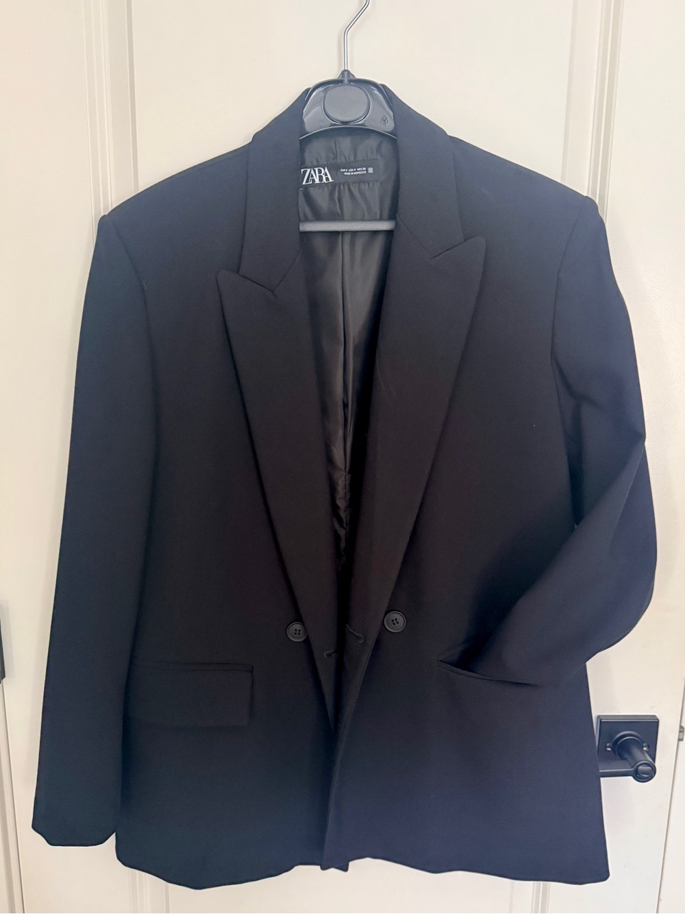 Zara Women’s Black Double-Breasted Tailored Oversized Blazer sz Small